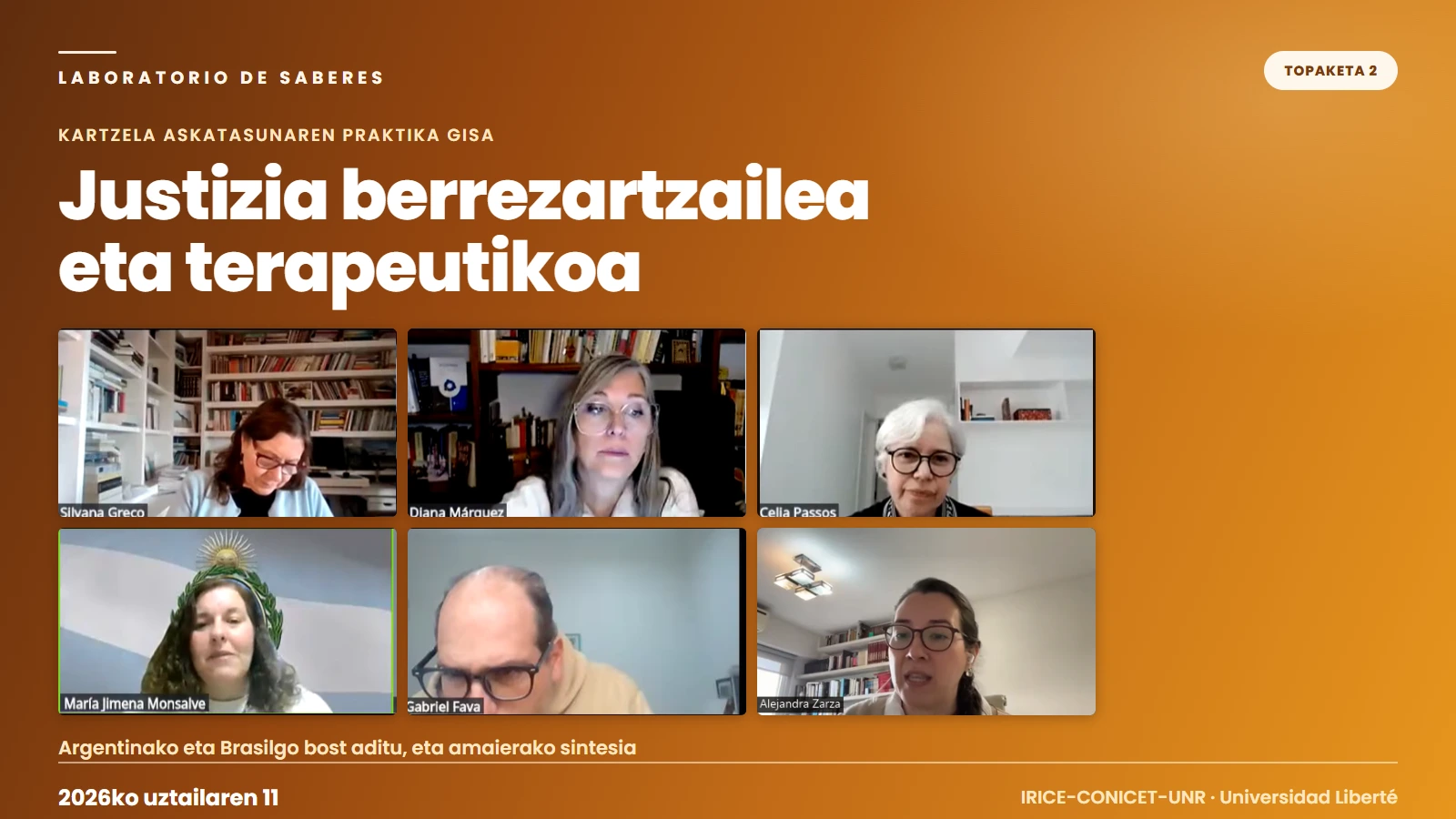 Justizia berrezartzailea eta terapeutikoa: Laboratorio de Saberes-eko bigarren goiza