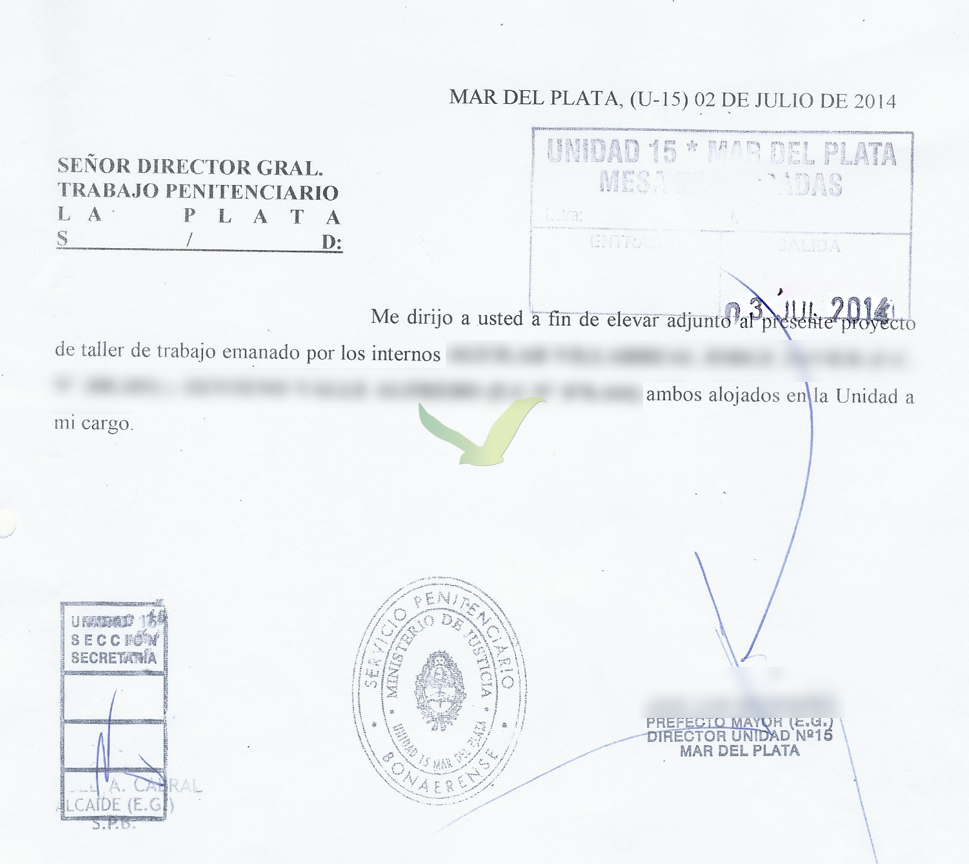 Nota de elevación a La Plata con el sello de entrada del 3 de julio de 2014